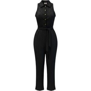 Heart & Heels Jumpsuit Metallic Black Pleated Sleeveless Disco Glam Womens Large